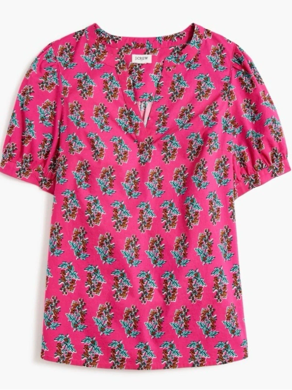 J. Crew Vibrant Pink Floral Split-V Neck Blouse